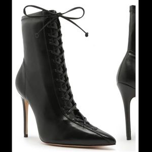 Schutz Lace Up Black Ankle Heeled Boots Size 6.5